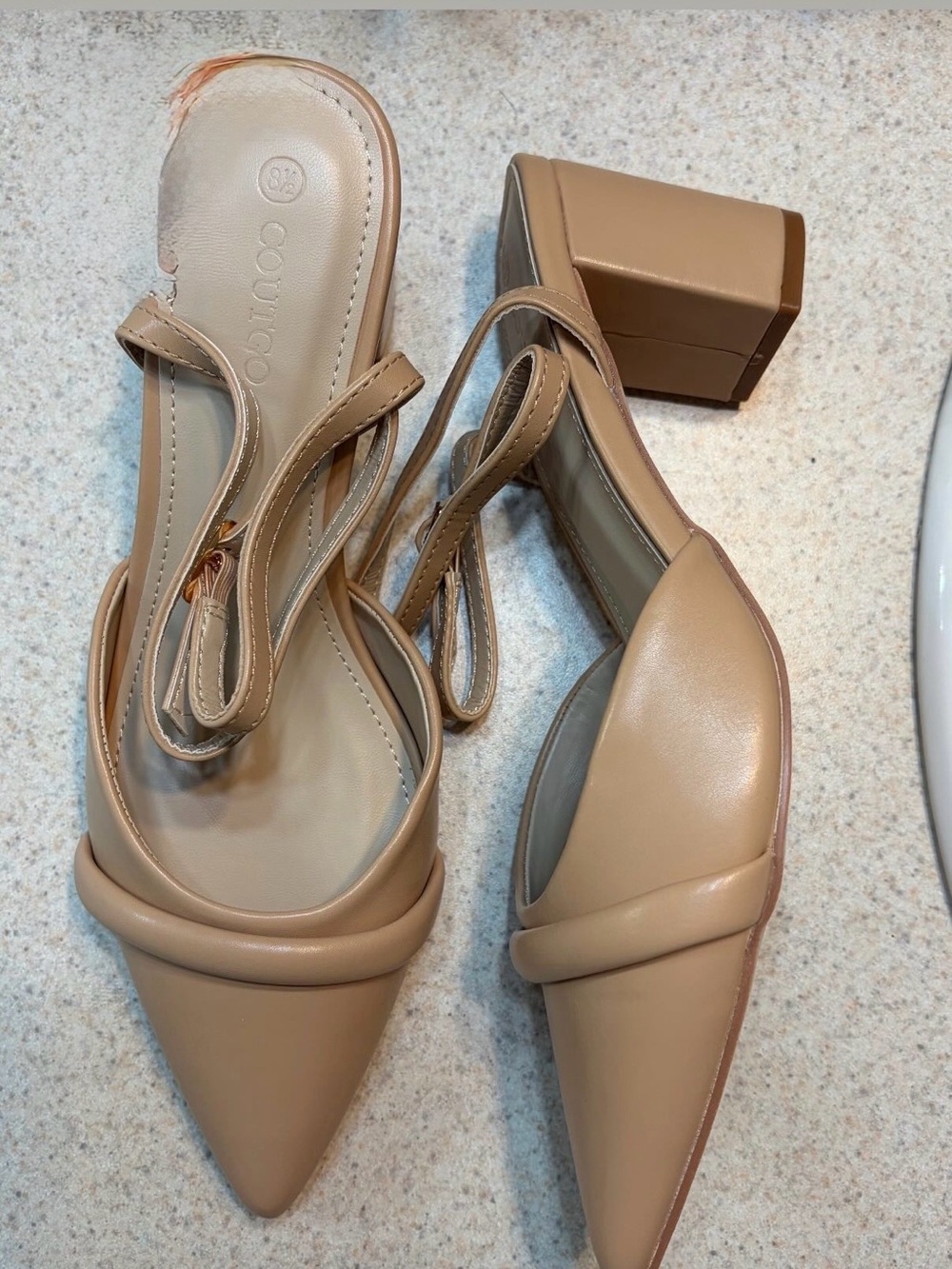 Coutique Tan Pointed-Toe Slingback Block Heel
